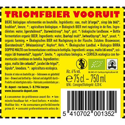 5410702001352 Triomfbier Vooruit<sup>1</sup> - 75cl Bière biologique refermentée en bouteille (contrôle BE-BIO-01) Sticker Back